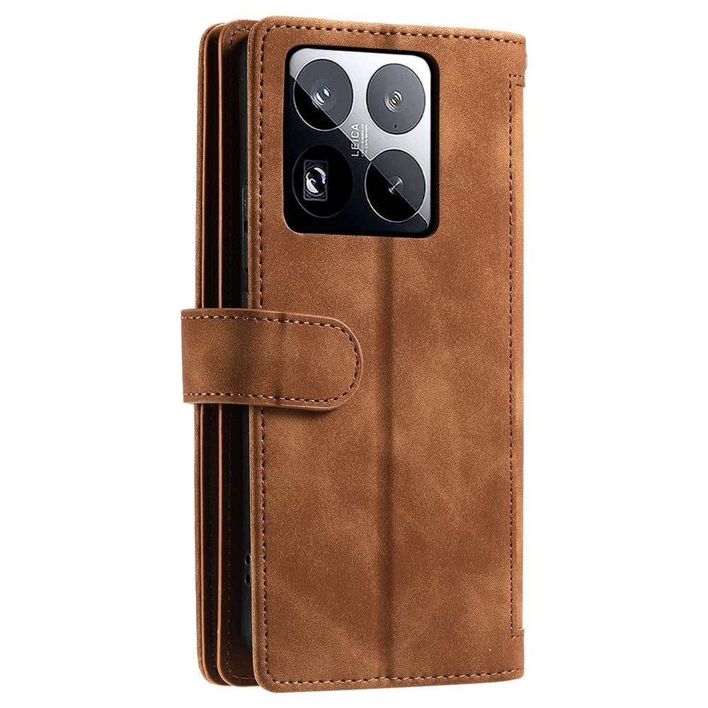 For Xiaomi 15 Pro Case PU Leather Phone Cover with Zipper Wallet 9 Card Slots