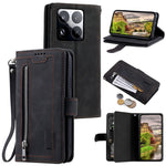 For Xiaomi 15 Pro Case PU Leather Phone Cover with Zipper Wallet 9 Card Slots
