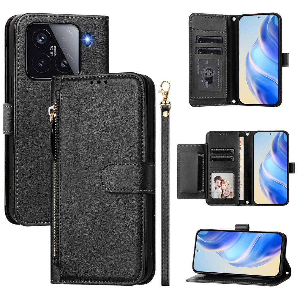 For Xiaomi 15 Case Zipper Pocket Multiple Card Slots Leather Phone Cover