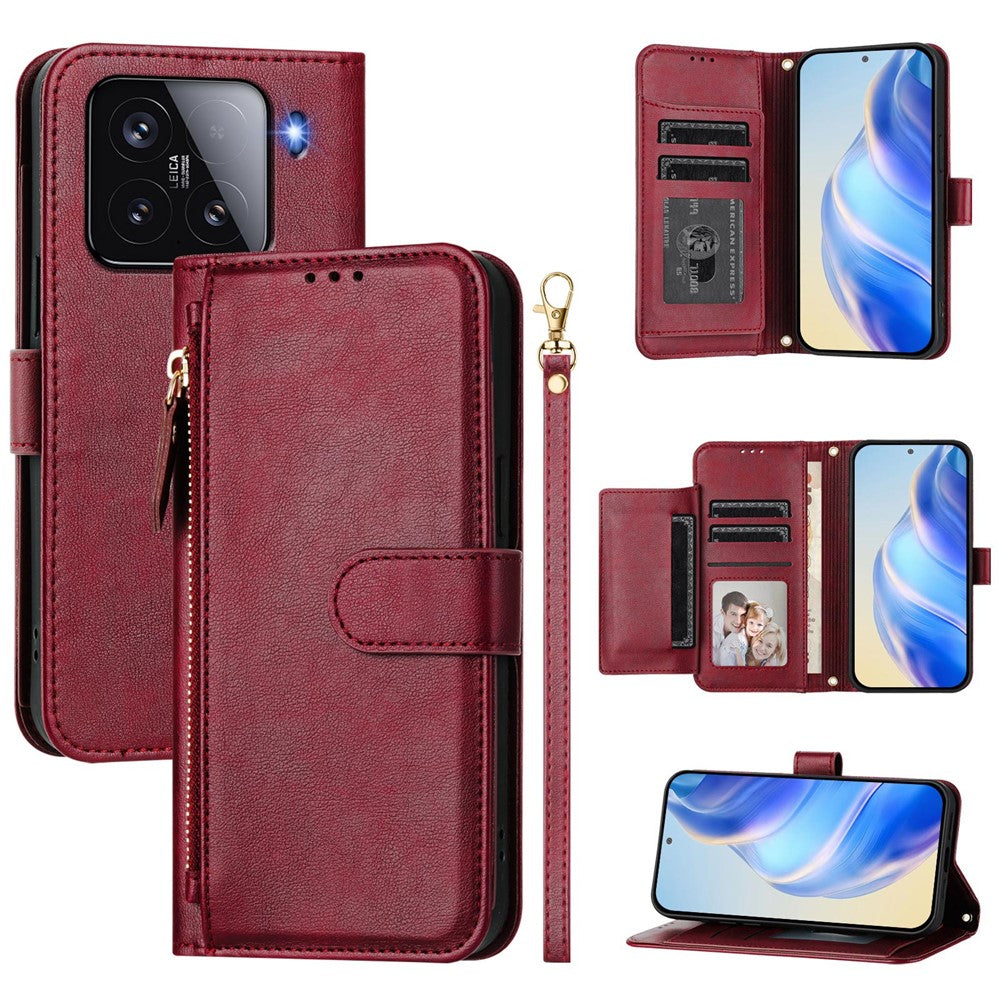 For Xiaomi 15 Case Zipper Pocket Multiple Card Slots Leather Phone Cover
