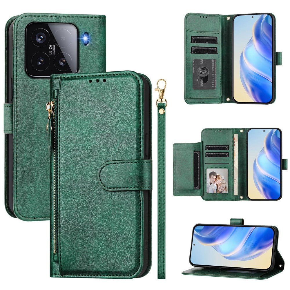 For Xiaomi 15 Case Zipper Pocket Multiple Card Slots Leather Phone Cover