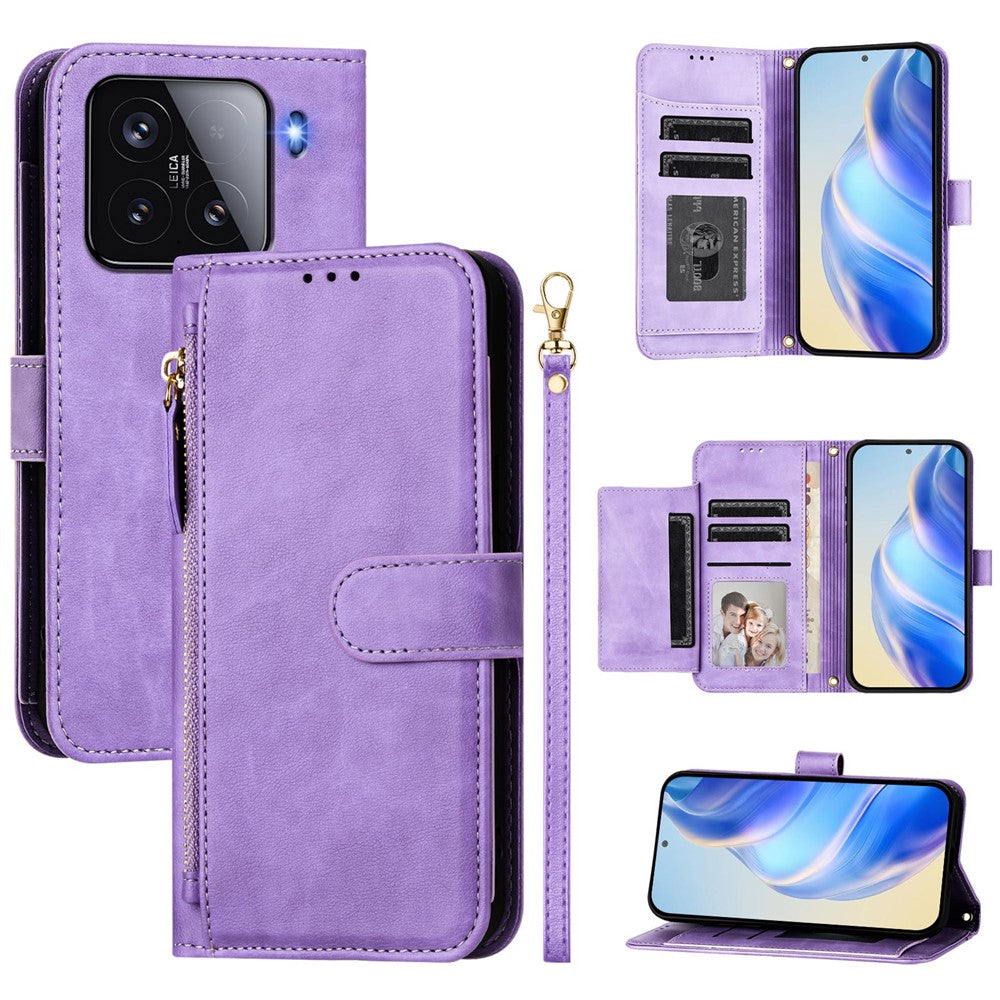 For Xiaomi 15 Case Zipper Pocket Multiple Card Slots Leather Phone Cover