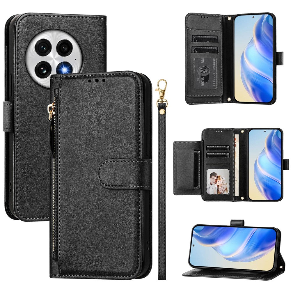 For OnePlus 13 Case Zipper Pocket Multiple Card Slots Leather Phone Cover