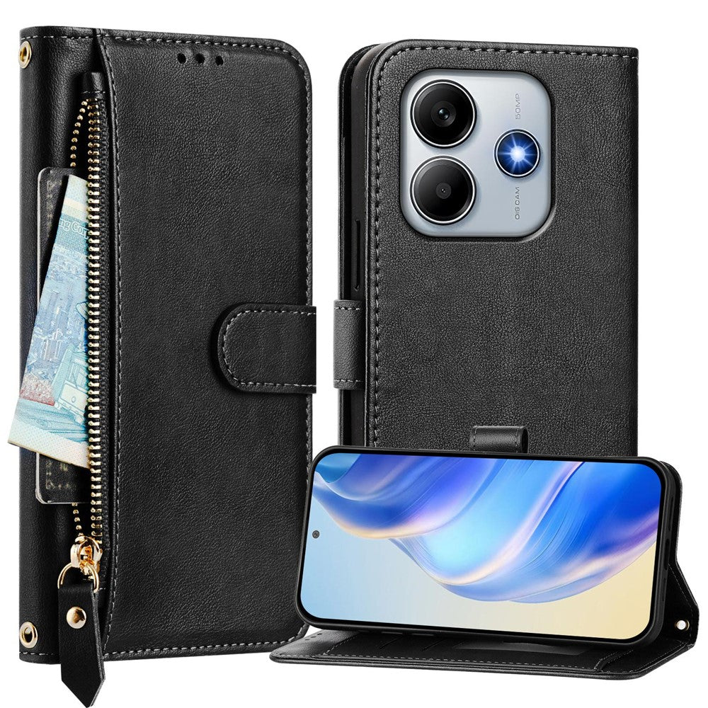 For Xiaomi Redmi Note 14 5G Case Zipper Pocket Multiple Card Slots Leather Phone Cover