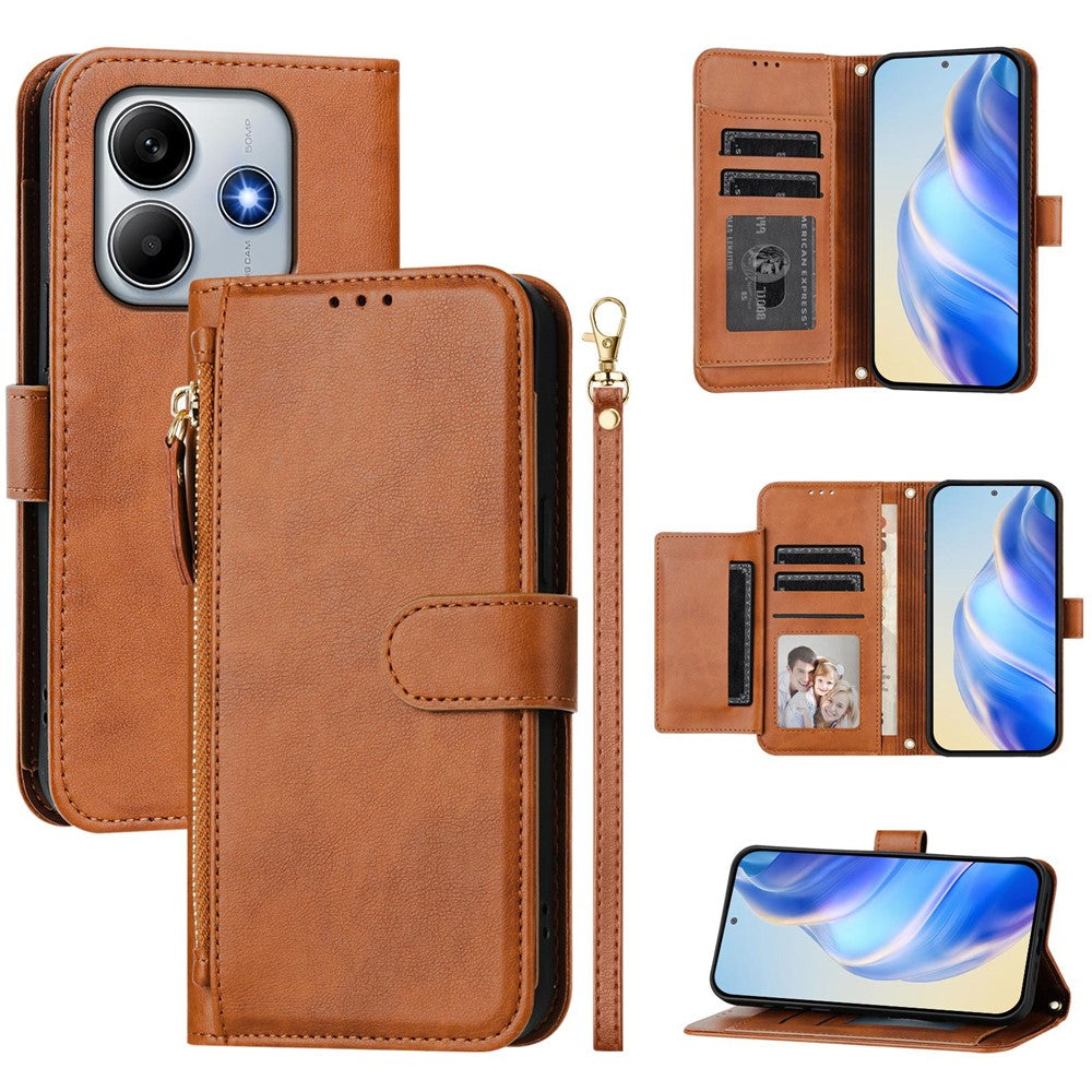 For Xiaomi Redmi Note 14 5G Case Zipper Pocket Multiple Card Slots Leather Phone Cover