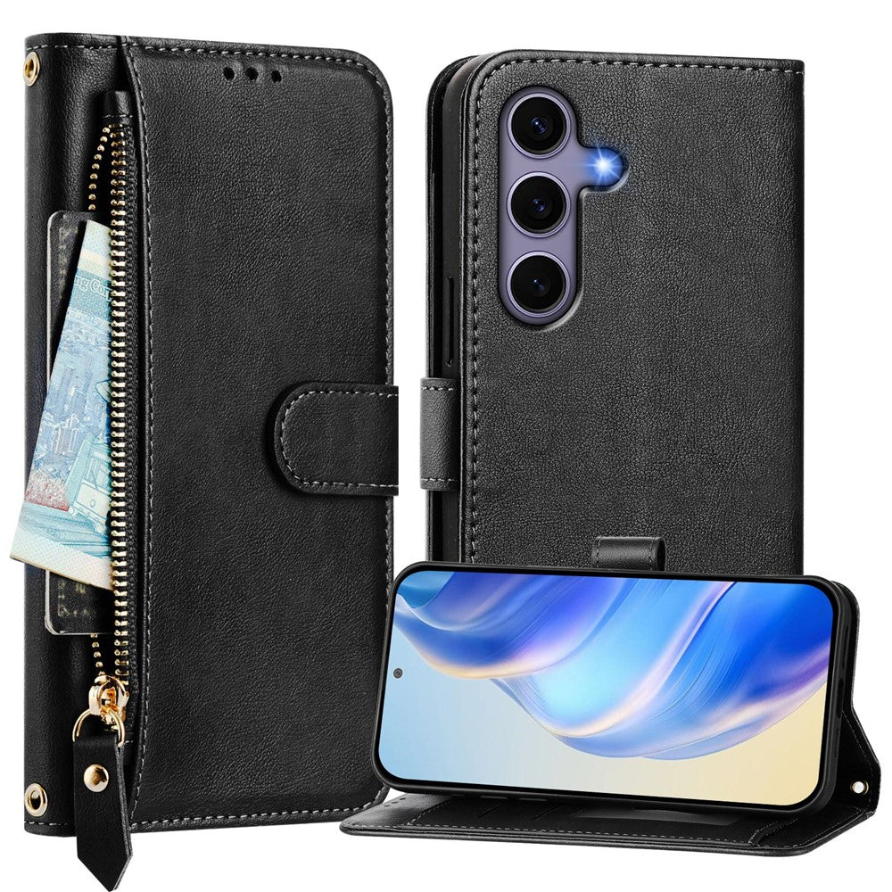For Samsung Galaxy S25 Case Zipper Pocket Multiple Card Slots Leather Phone Cover