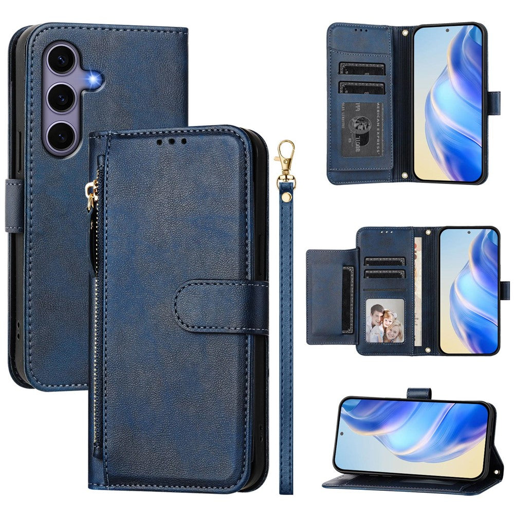 For Samsung Galaxy S25 Case Zipper Pocket Multiple Card Slots Leather Phone Cover