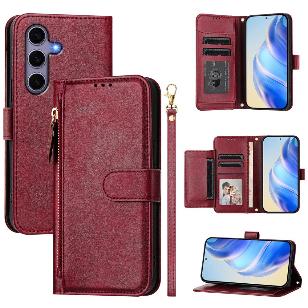 For Samsung Galaxy S25 Case Zipper Pocket Multiple Card Slots Leather Phone Cover
