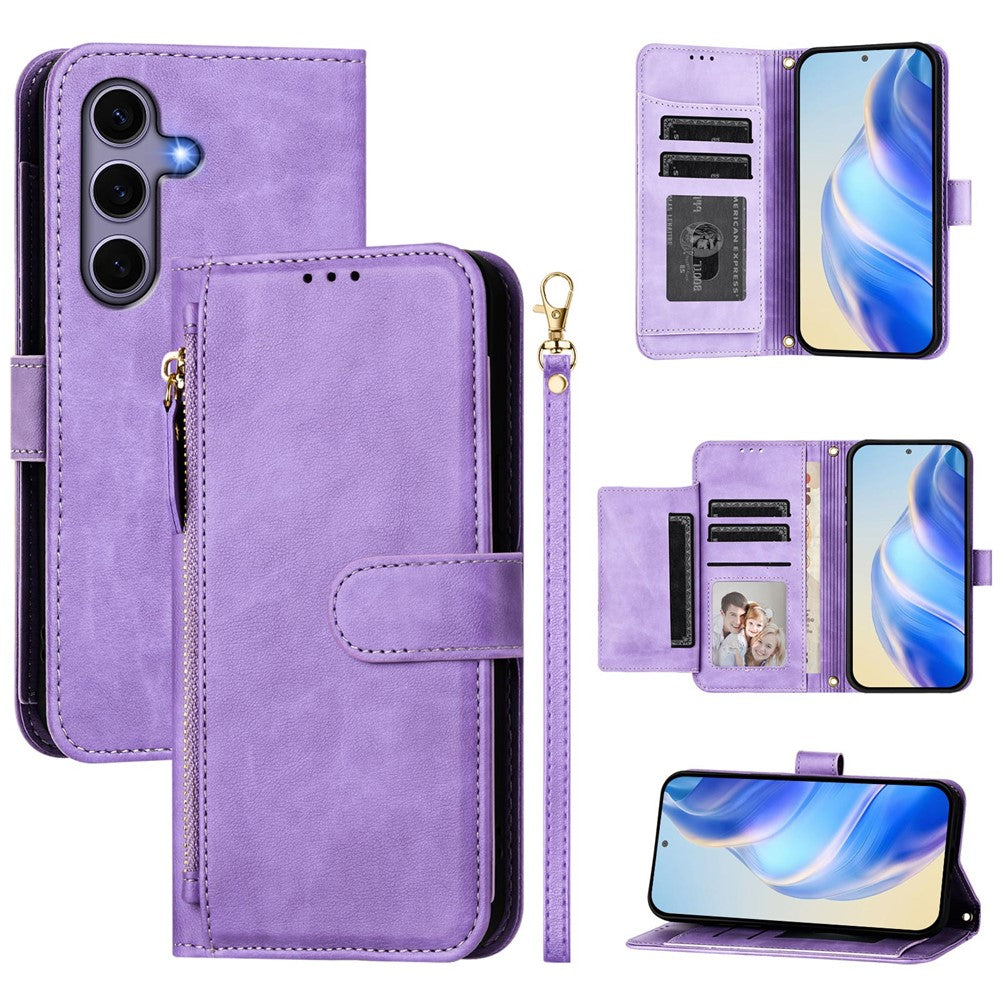 For Samsung Galaxy S25 Case Zipper Pocket Multiple Card Slots Leather Phone Cover