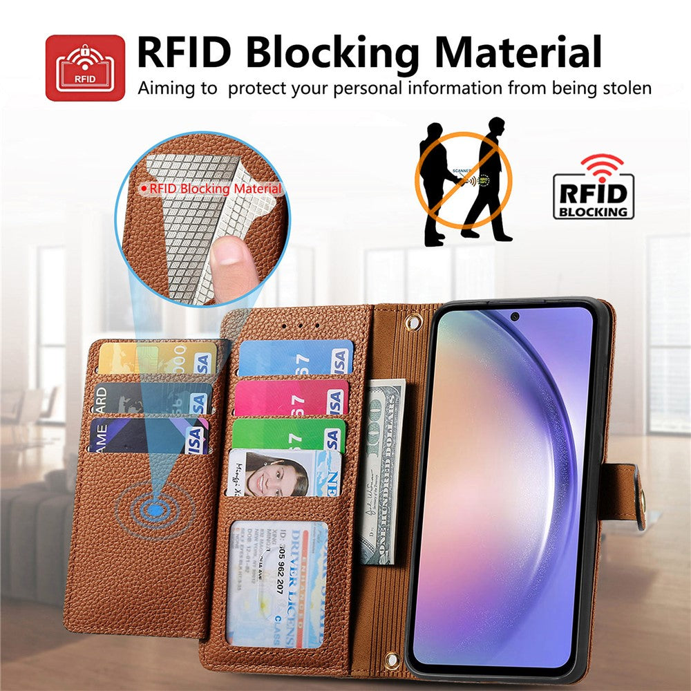 For Samsung Galaxy A36 5G Case RFID Blocking Zipper Pocket Leather Wallet Phone Cover