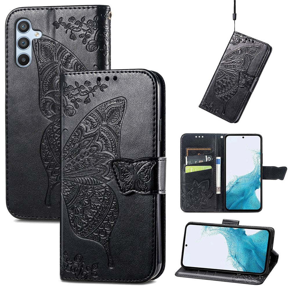 Samsung Galaxy A36 5G-skal i PU-läder med plånbok, mobilfodral med fjärilsmönster