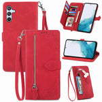 For Samsung Galaxy A36 5G Zipper Wallet Case with Strap Flower Imprint PU Leather Phone Cover