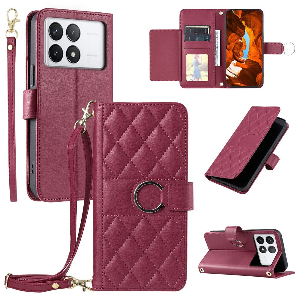 Crossbody-læderetui til Xiaomi Poco X6 Pro 5G / Redmi K70E 5G med pung, stativ og rhombemønster