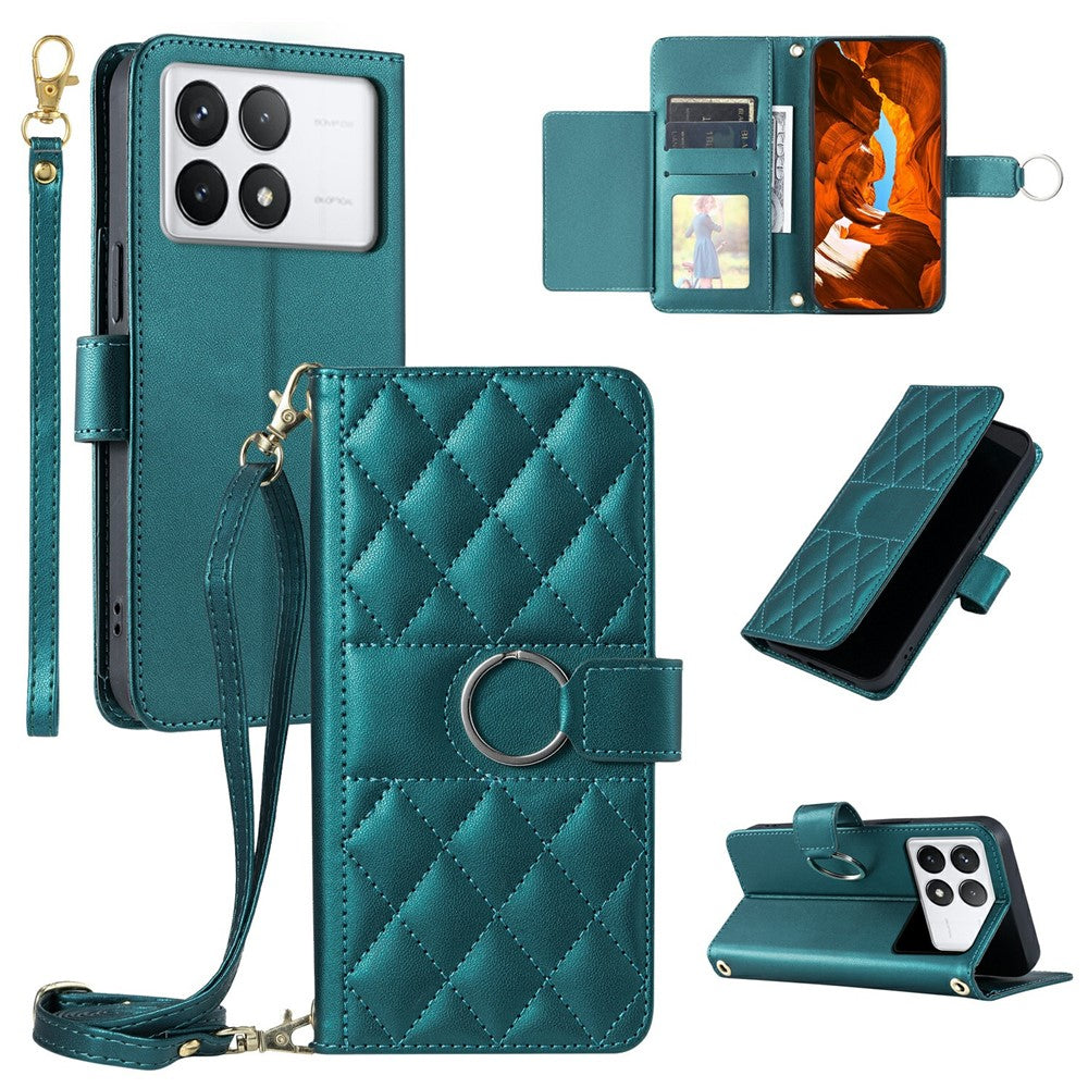 Crossbody-læderetui til Xiaomi Poco X6 Pro 5G / Redmi K70E 5G med pung, stativ og rhombemønster