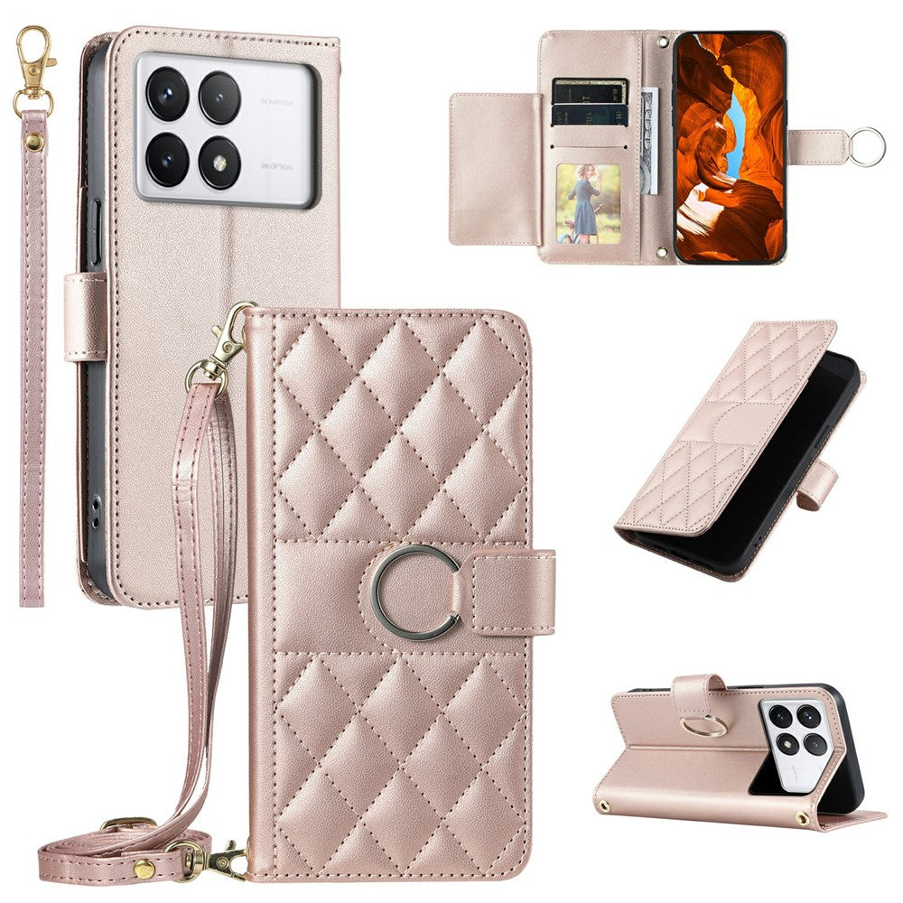 Crossbody-læderetui til Xiaomi Poco X6 Pro 5G / Redmi K70E 5G med pung, stativ og rhombemønster
