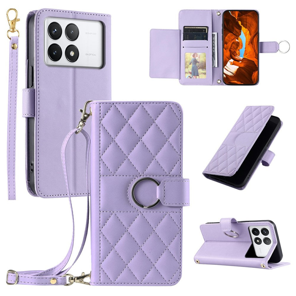 Crossbody-læderetui til Xiaomi Poco X6 Pro 5G / Redmi K70E 5G med pung, stativ og rhombemønster