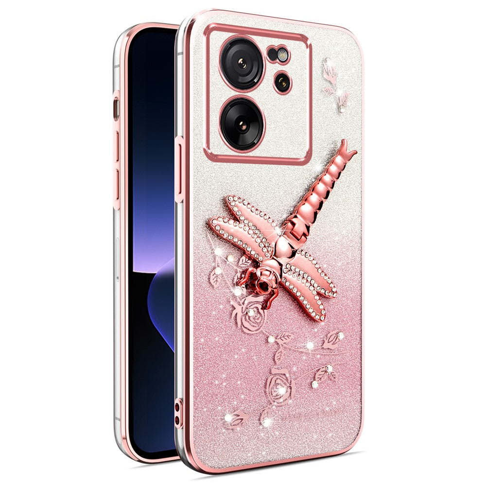 KADEM til Xiaomi 13T / 13T Pro-cover med guldsmedestativ, TPU, blomster og glitter