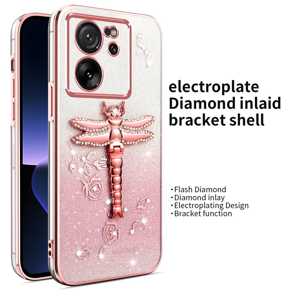 KADEM til Xiaomi 13T / 13T Pro-cover med guldsmedestativ, TPU, blomster og glitter