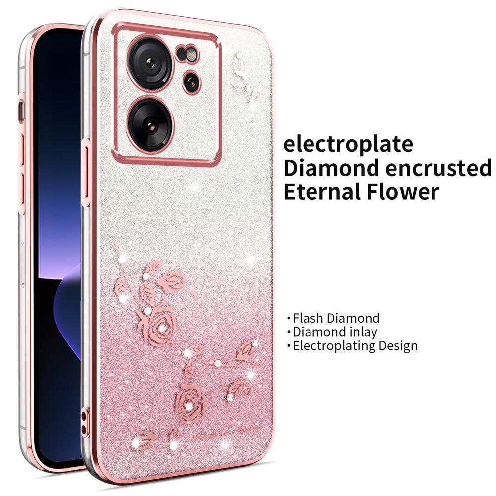 KADEM til Xiaomi 13T / 13T Pro-cover med guldsmedestativ, TPU, blomster og glitter