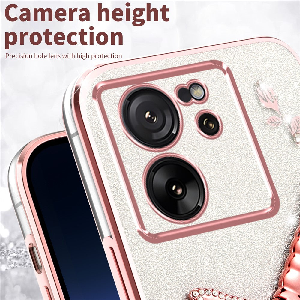 KADEM til Xiaomi 13T / 13T Pro-cover med guldsmedestativ, TPU, blomster og glitter