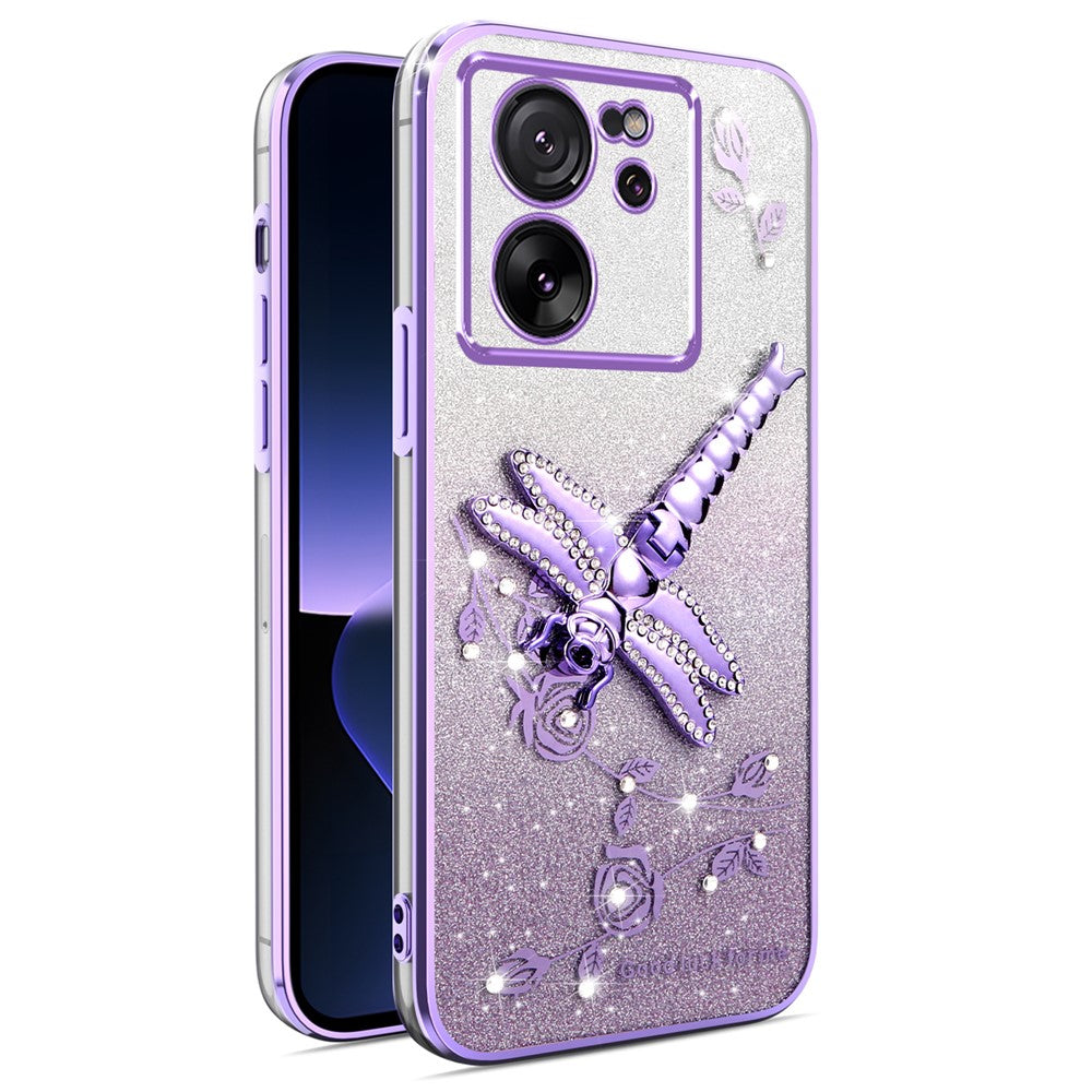 KADEM til Xiaomi 13T / 13T Pro-cover med guldsmedestativ, TPU, blomster og glitter