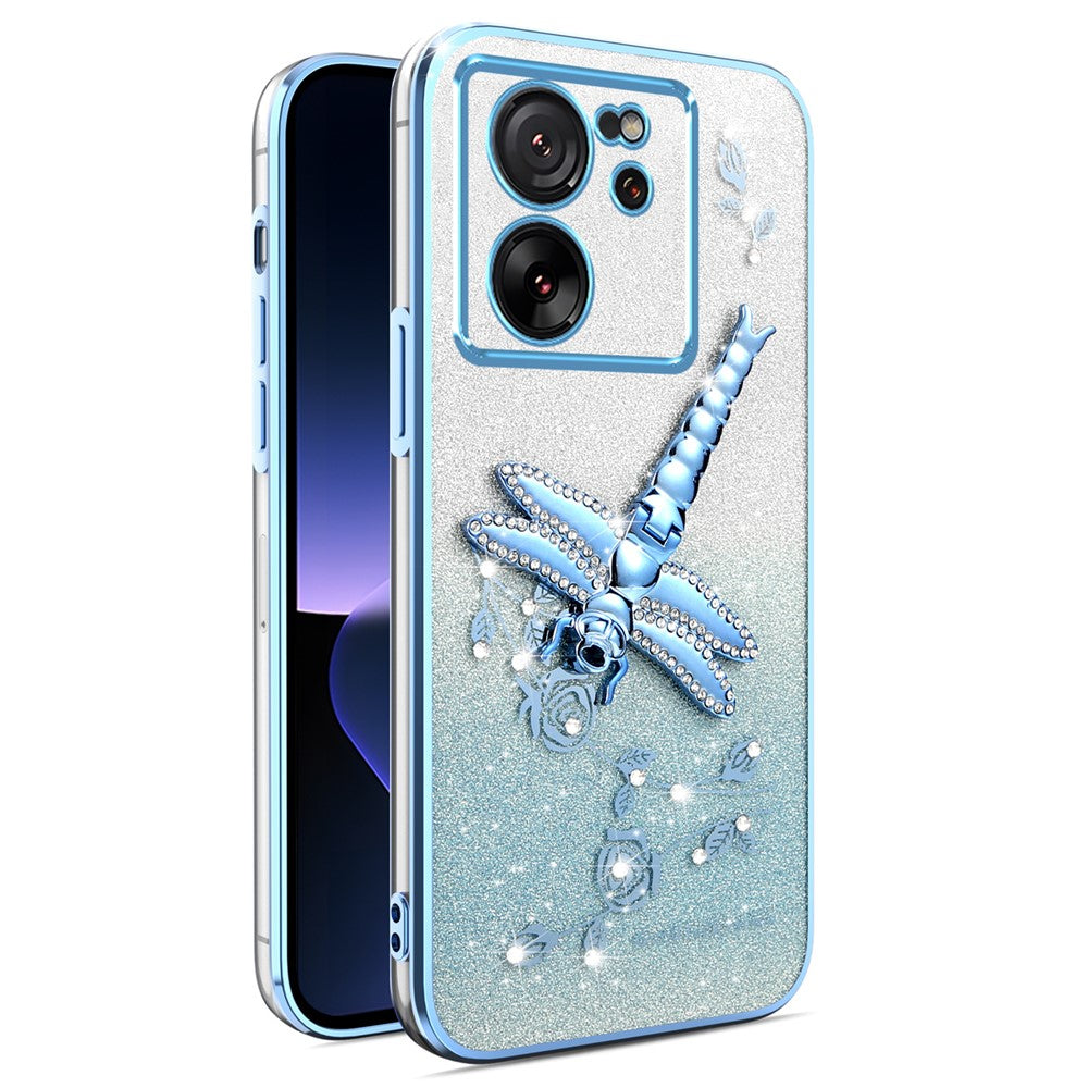 KADEM til Xiaomi 13T / 13T Pro-cover med guldsmedestativ, TPU, blomster og glitter