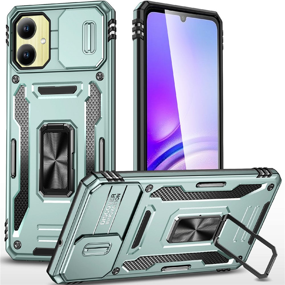 For Samsung Galaxy A06 4G Case Kickstand Slide Lens Lid PC+TPU Drop-Proof Phone Cover