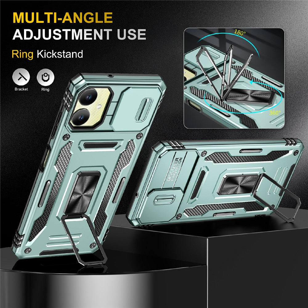 For Samsung Galaxy A06 4G Case Kickstand Slide Lens Lid PC+TPU Drop-Proof Phone Cover