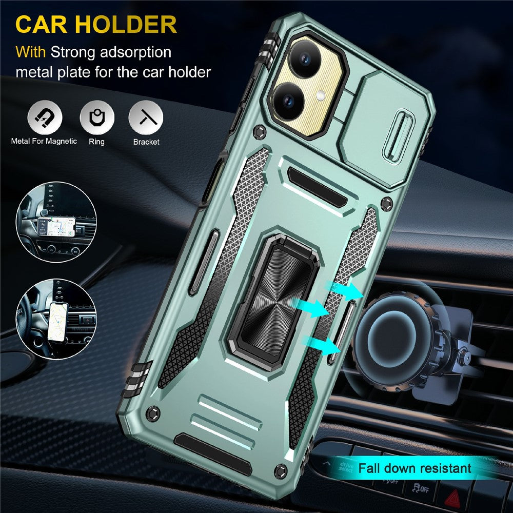 For Samsung Galaxy A06 4G Case Kickstand Slide Lens Lid PC+TPU Drop-Proof Phone Cover