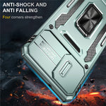 For Samsung Galaxy A06 4G Case Kickstand Slide Lens Lid PC+TPU Drop-Proof Phone Cover