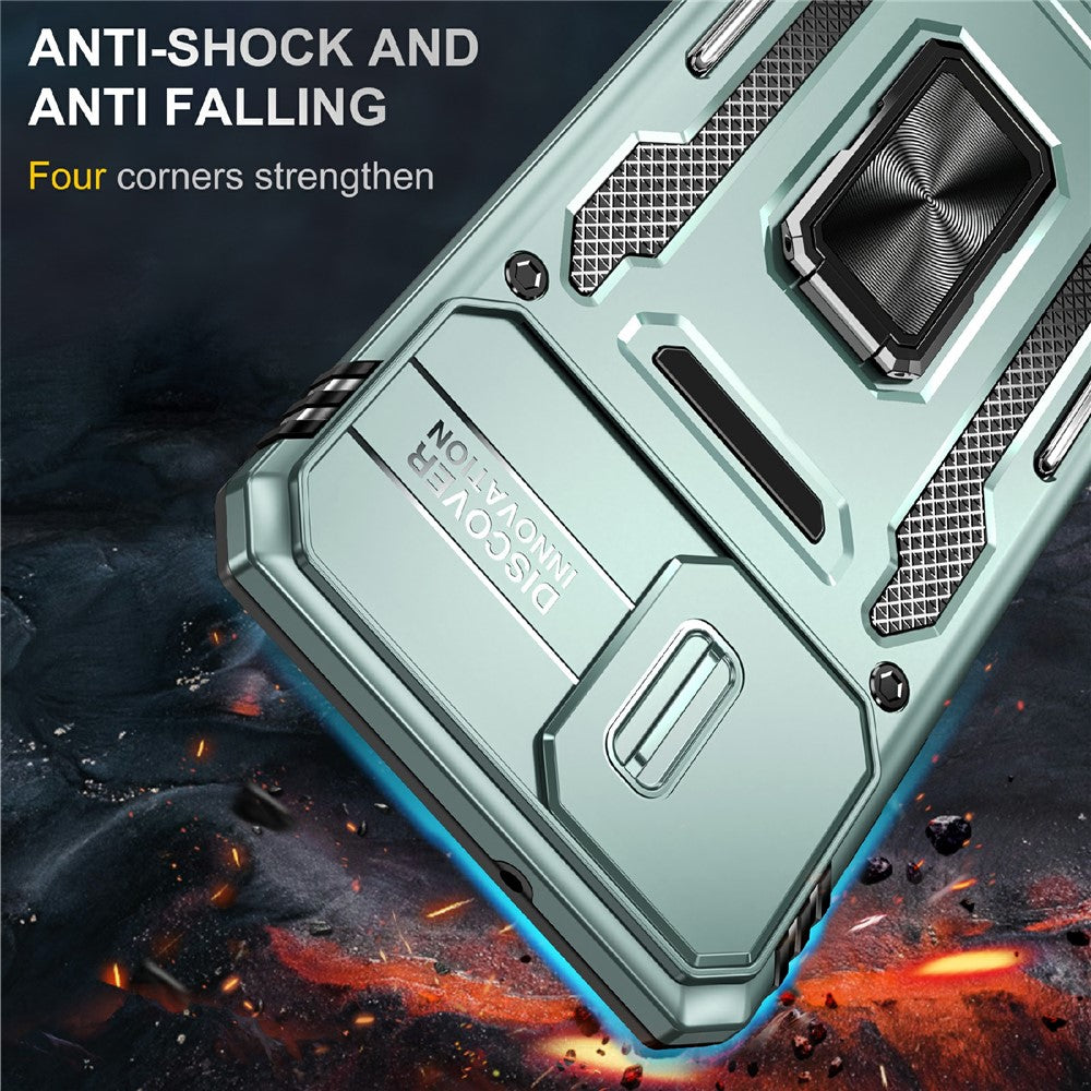 For Samsung Galaxy A06 4G Case Kickstand Slide Lens Lid PC+TPU Drop-Proof Phone Cover