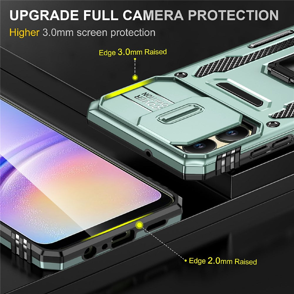 For Samsung Galaxy A06 4G Case Kickstand Slide Lens Lid PC+TPU Drop-Proof Phone Cover