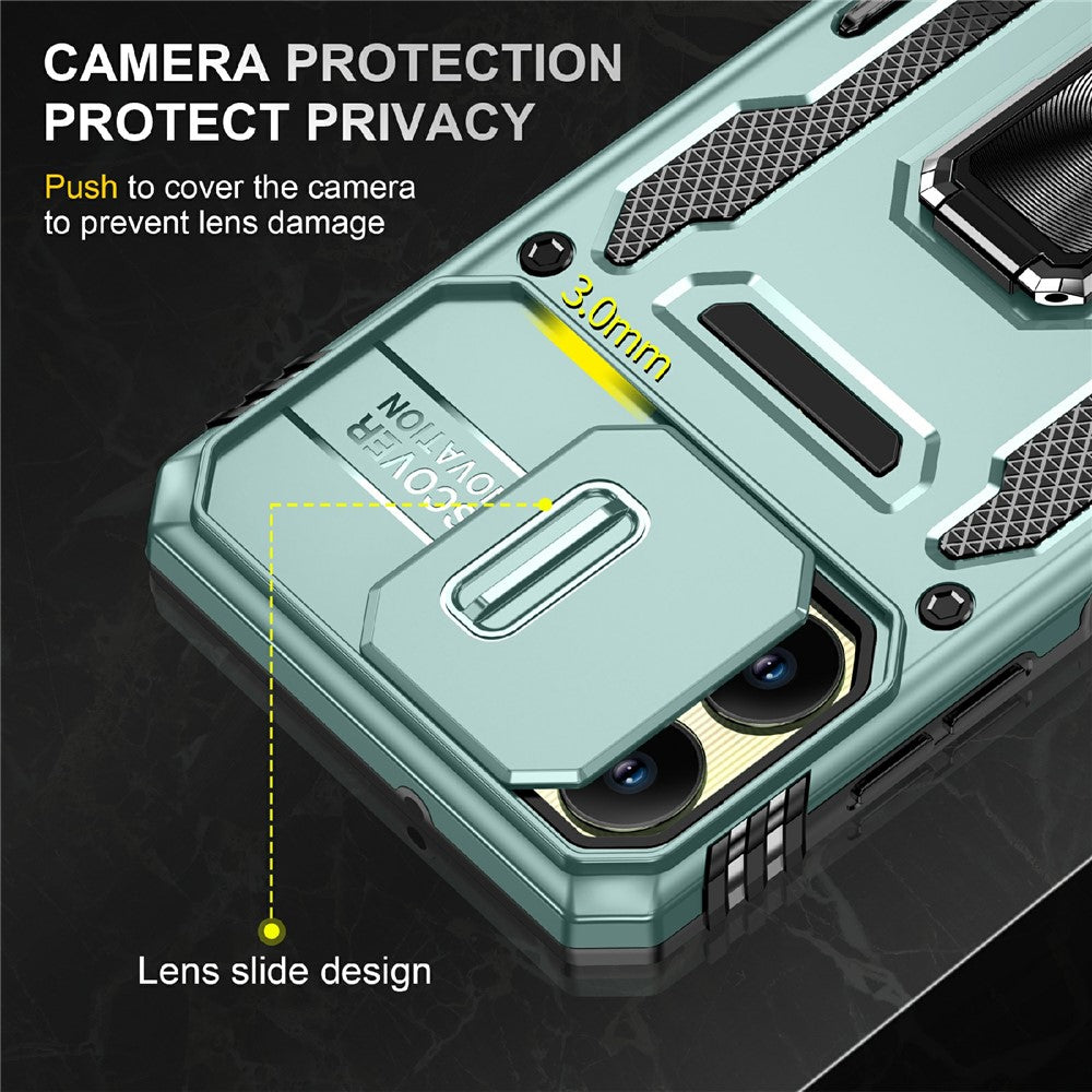 For Samsung Galaxy A06 4G Case Kickstand Slide Lens Lid PC+TPU Drop-Proof Phone Cover