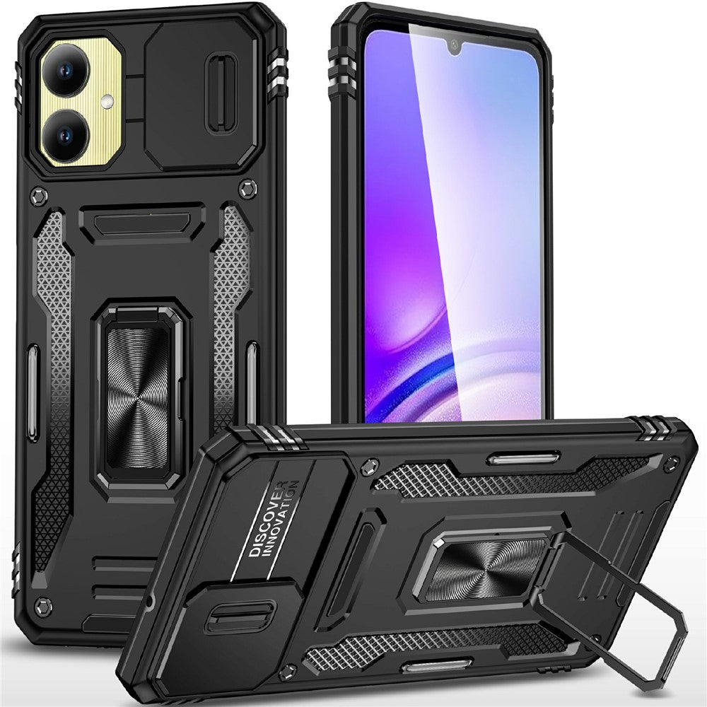 For Samsung Galaxy A06 4G Case Kickstand Slide Lens Lid PC+TPU Drop-Proof Phone Cover