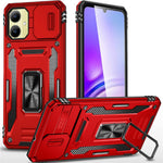 For Samsung Galaxy A06 4G Case Kickstand Slide Lens Lid PC+TPU Drop-Proof Phone Cover