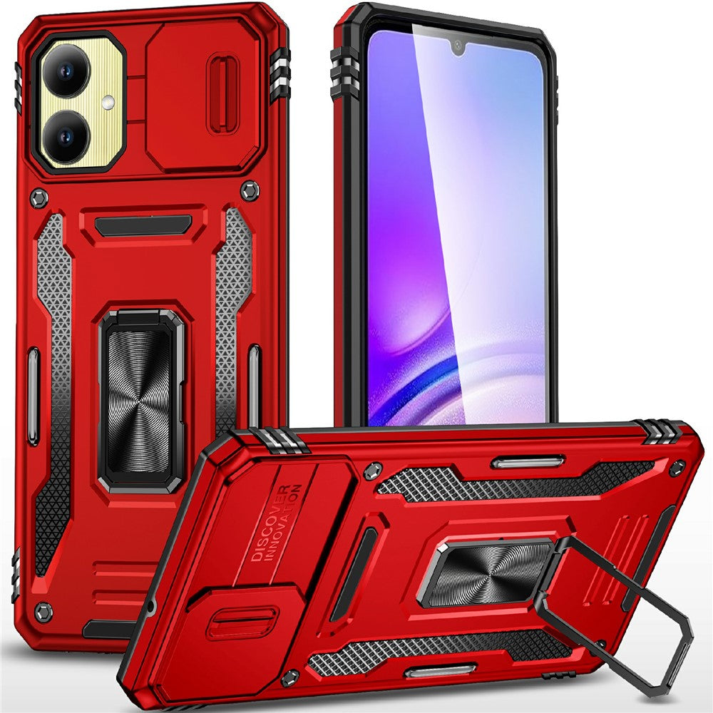 For Samsung Galaxy A06 4G Case Kickstand Slide Lens Lid PC+TPU Drop-Proof Phone Cover