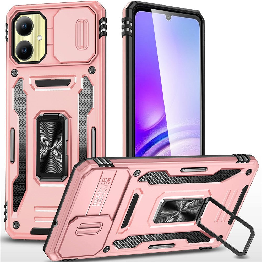 For Samsung Galaxy A06 4G Case Kickstand Slide Lens Lid PC+TPU Drop-Proof Phone Cover