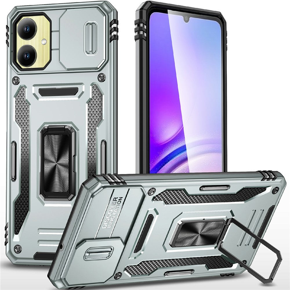 For Samsung Galaxy A06 4G Case Kickstand Slide Lens Lid PC+TPU Drop-Proof Phone Cover