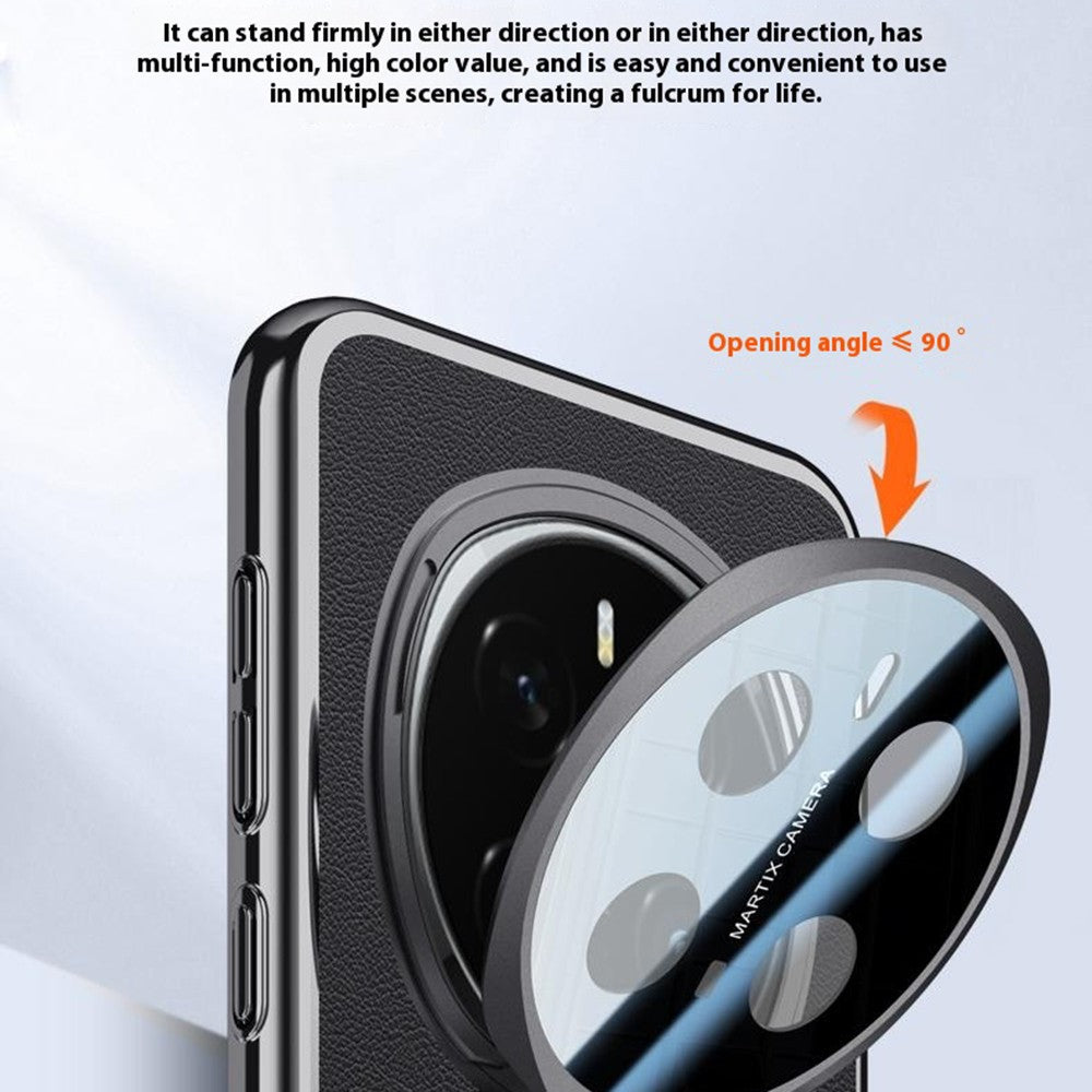 For Honor Magic7 Pro 5G Case with Lens Guard Kickstand Anti Drop TPU+PU Phone Back Cover