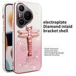KADEM TPU-mobilcover til Huawei Pura 70 med guldsmed, stativ, blomster og glitter