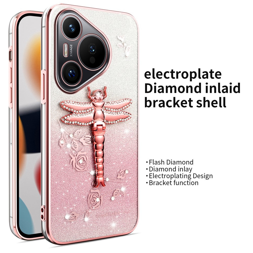 KADEM TPU-mobilcover til Huawei Pura 70 med guldsmed, stativ, blomster og glitter