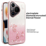 KADEM TPU-mobilcover til Huawei Pura 70 med guldsmed, stativ, blomster og glitter