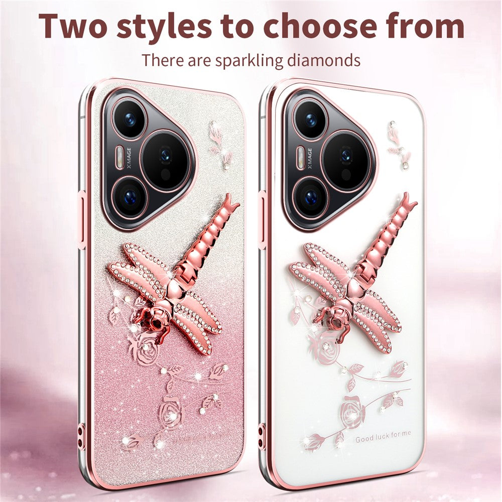 KADEM TPU-mobilcover til Huawei Pura 70 med guldsmed, stativ, blomster og glitter