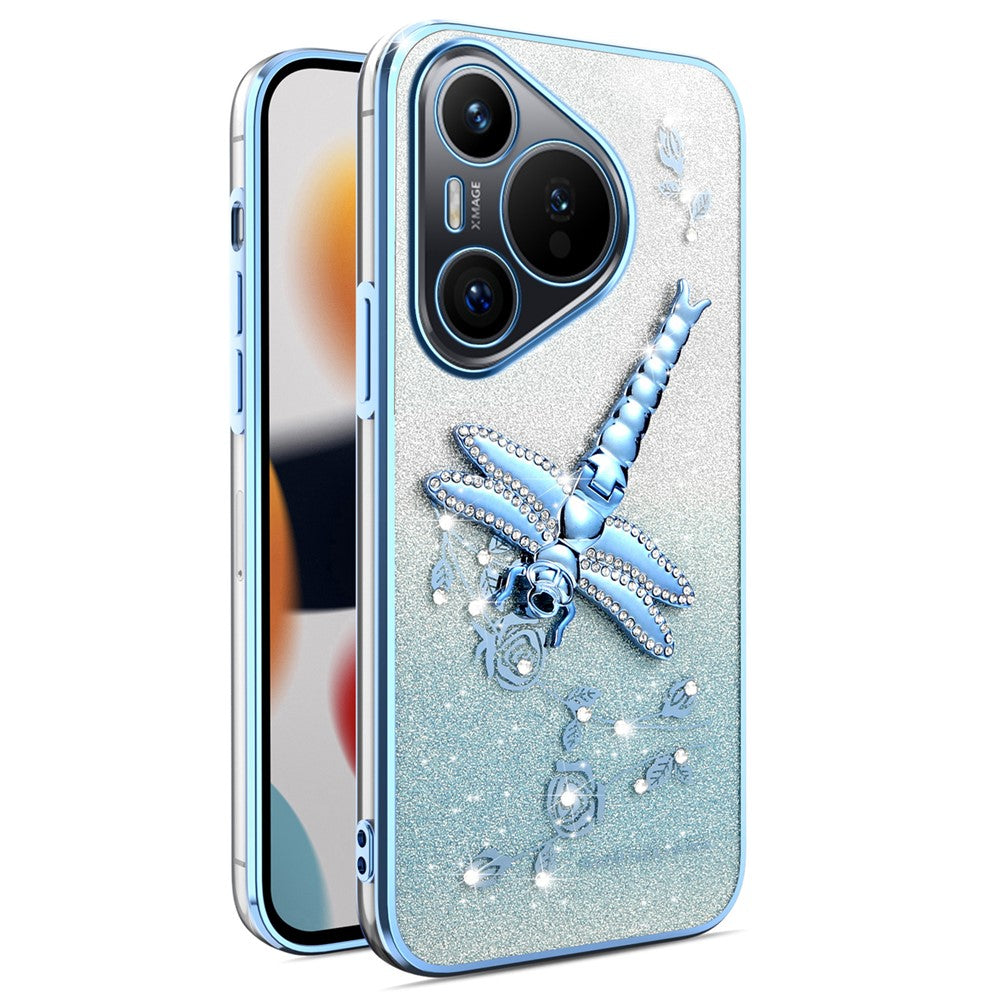 KADEM TPU-mobilcover til Huawei Pura 70 med guldsmed, stativ, blomster og glitter