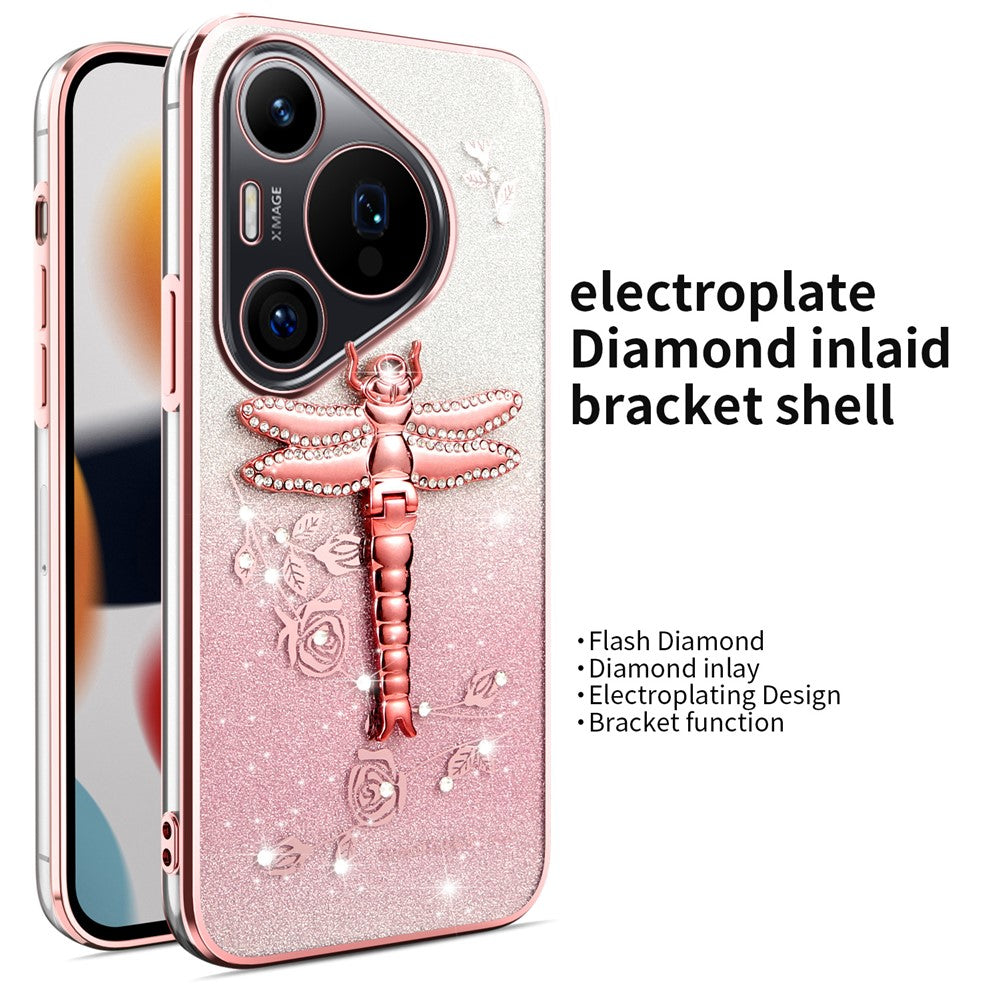 KADEM För Huawei Pura 70 Pro / Pura 70 Pro+ Skal Dragonfly Stativ TPU Blommor Glitter mobilskal