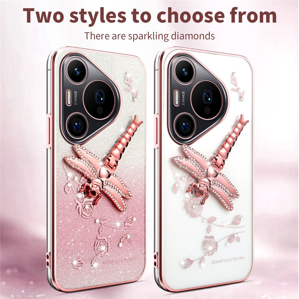 KADEM För Huawei Pura 70 Pro / Pura 70 Pro+ Skal Dragonfly Stativ TPU Blommor Glitter mobilskal