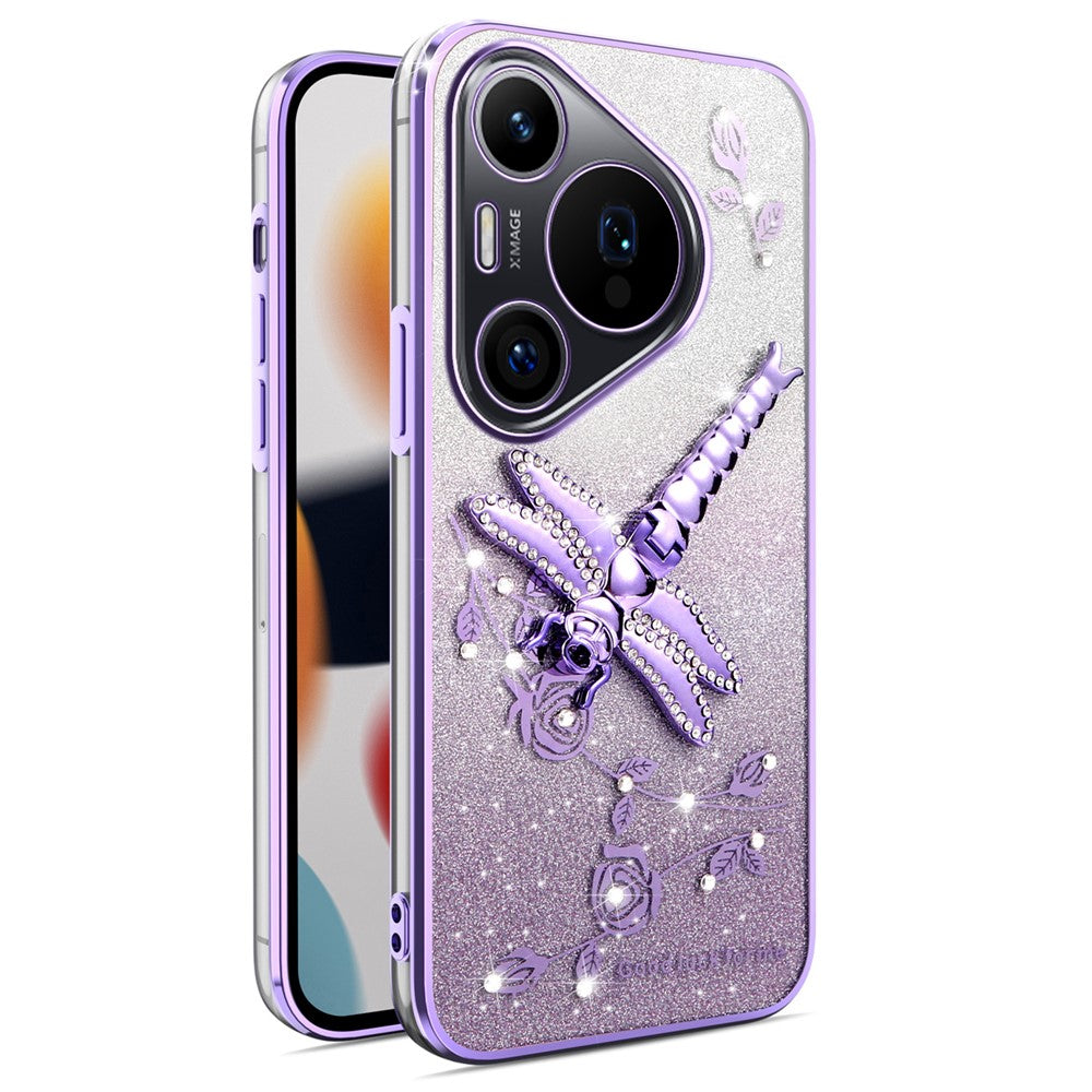 KADEM För Huawei Pura 70 Pro / Pura 70 Pro+ Skal Dragonfly Stativ TPU Blommor Glitter mobilskal