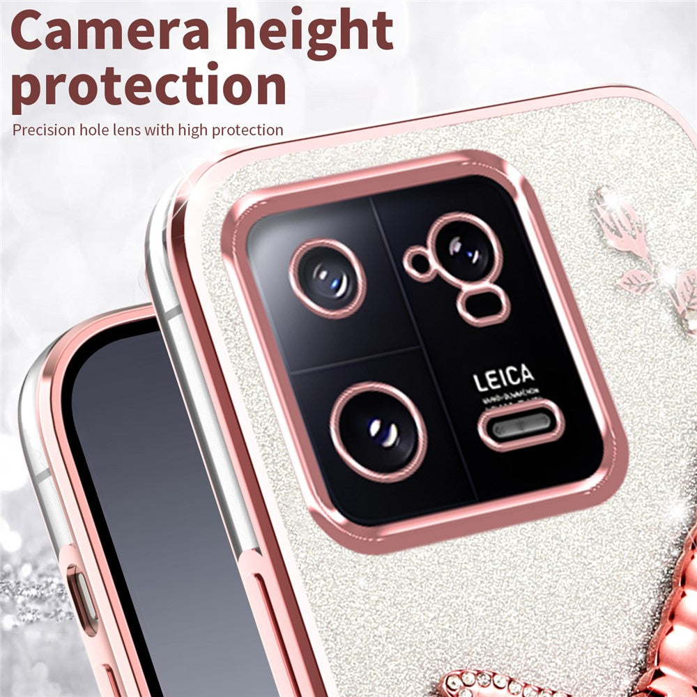 KADEM For Xiaomi 13 Case Dragonfly Kickstand TPU Flowers Glitter Phone Cover