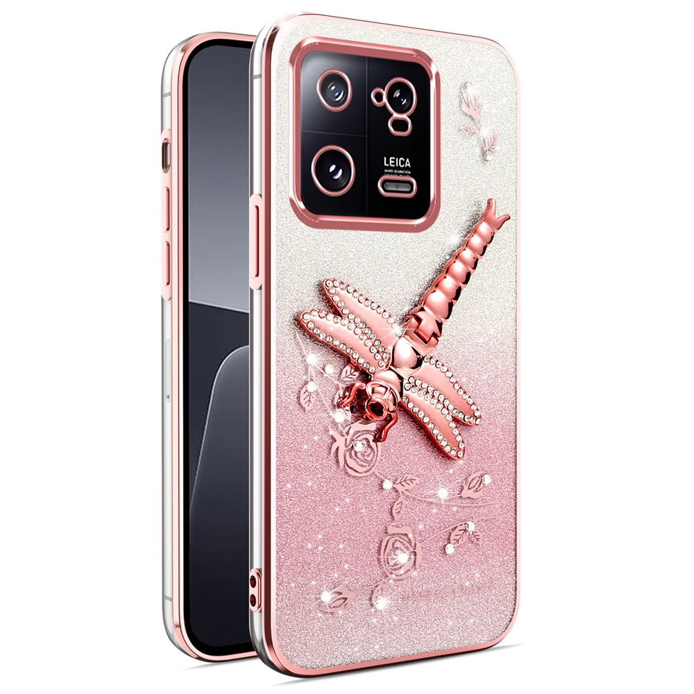 KADEM For Xiaomi 13 Pro 5G Case Dragonfly Kickstand TPU Flowers Glitter Phone Cover