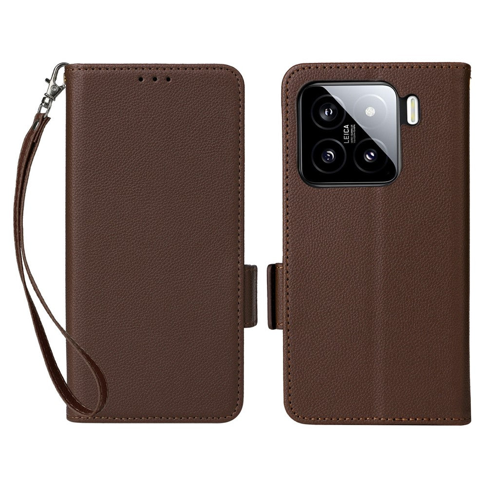 For Xiaomi 15 Case with Wrist Strap Litchi Texture PU Leather Wallet Phone Cover